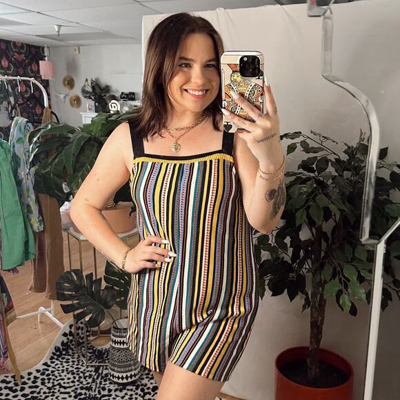 Zara Striped Knit Romper Black Yellow Size Medium - Picture 1 of 5